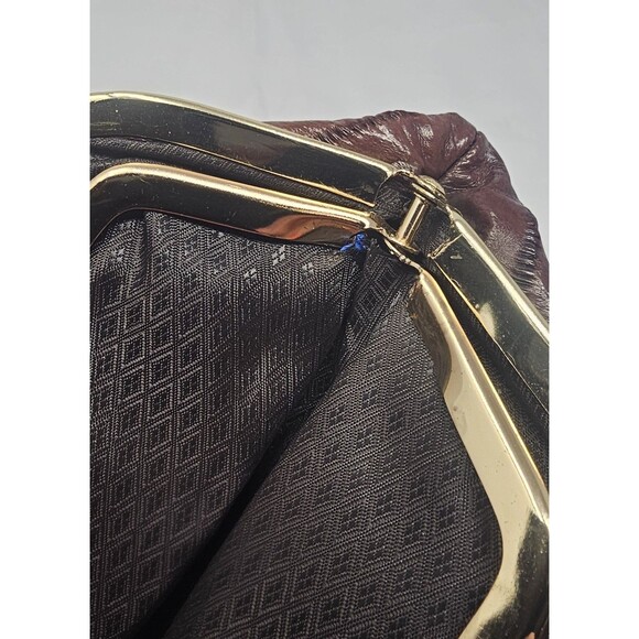 Vtg Eel Skin Leather Double Kiss Lock Brown Gold Coin Change Clutch Wallet 7x5.5 - Picture 11 of 14